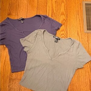 Charlotte Russe V-Neck Crop Tops - Purple and Gray/green
